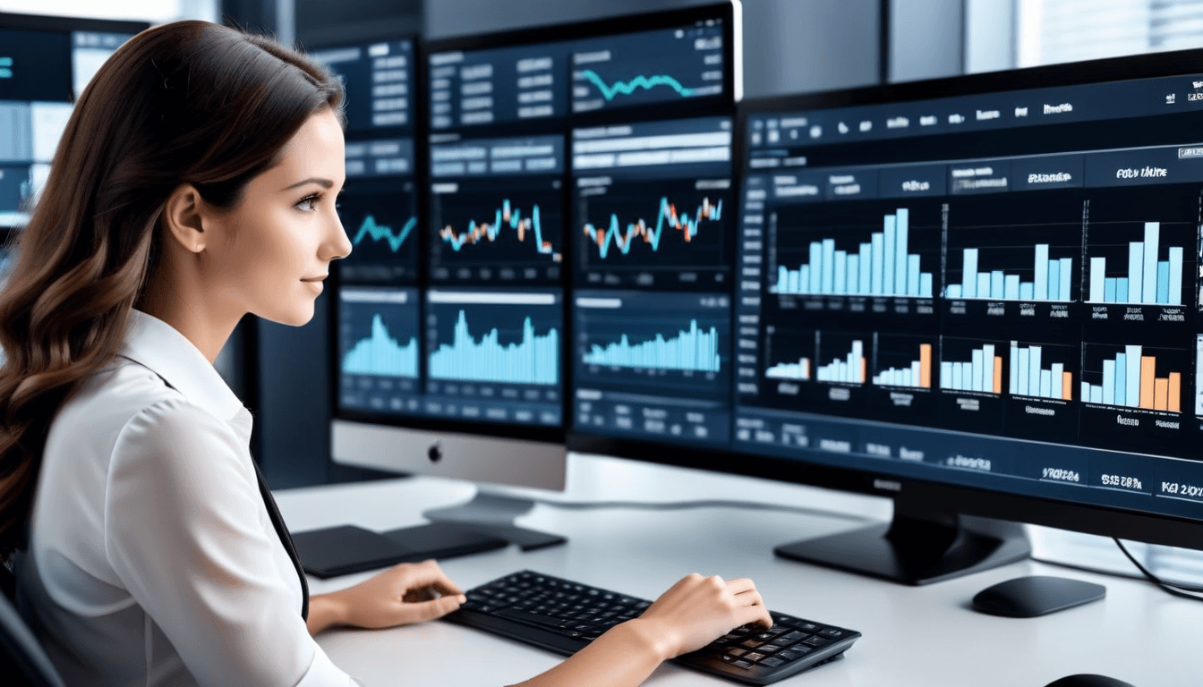 a woman is looking at the screen