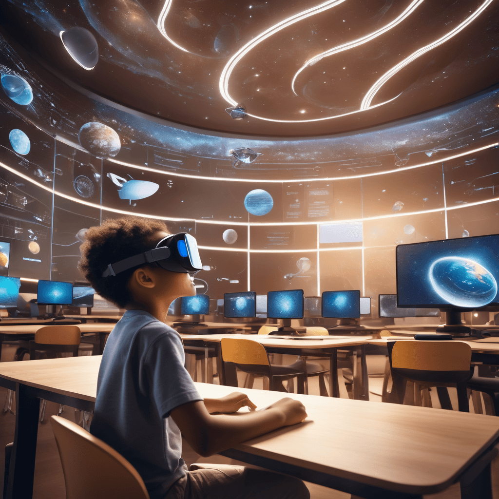 Child interacting with advanced AI technology